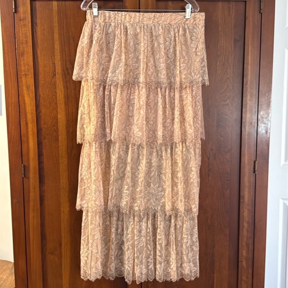 Zara Lace Tiered Maxi Length Skirt in Light Pink - Picture 2 of 7